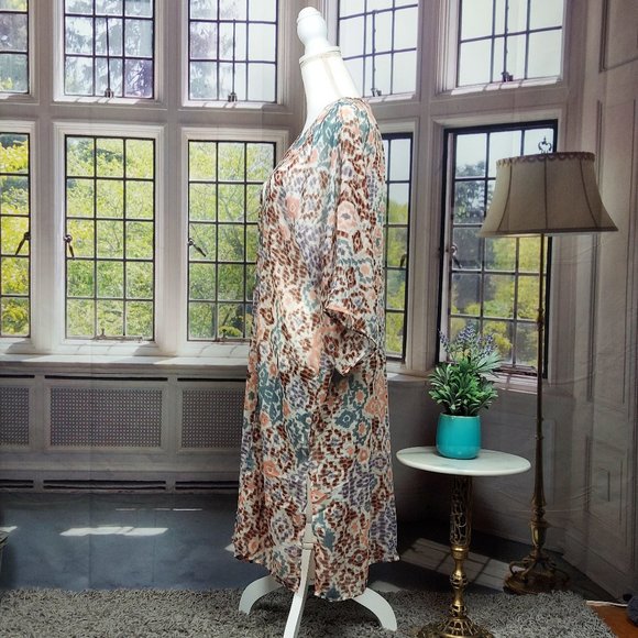 NWT SONOMA WATERCOLOR IKAT LONG KIMONO (BROWN MULTI / OS) - Picture 6 of 10